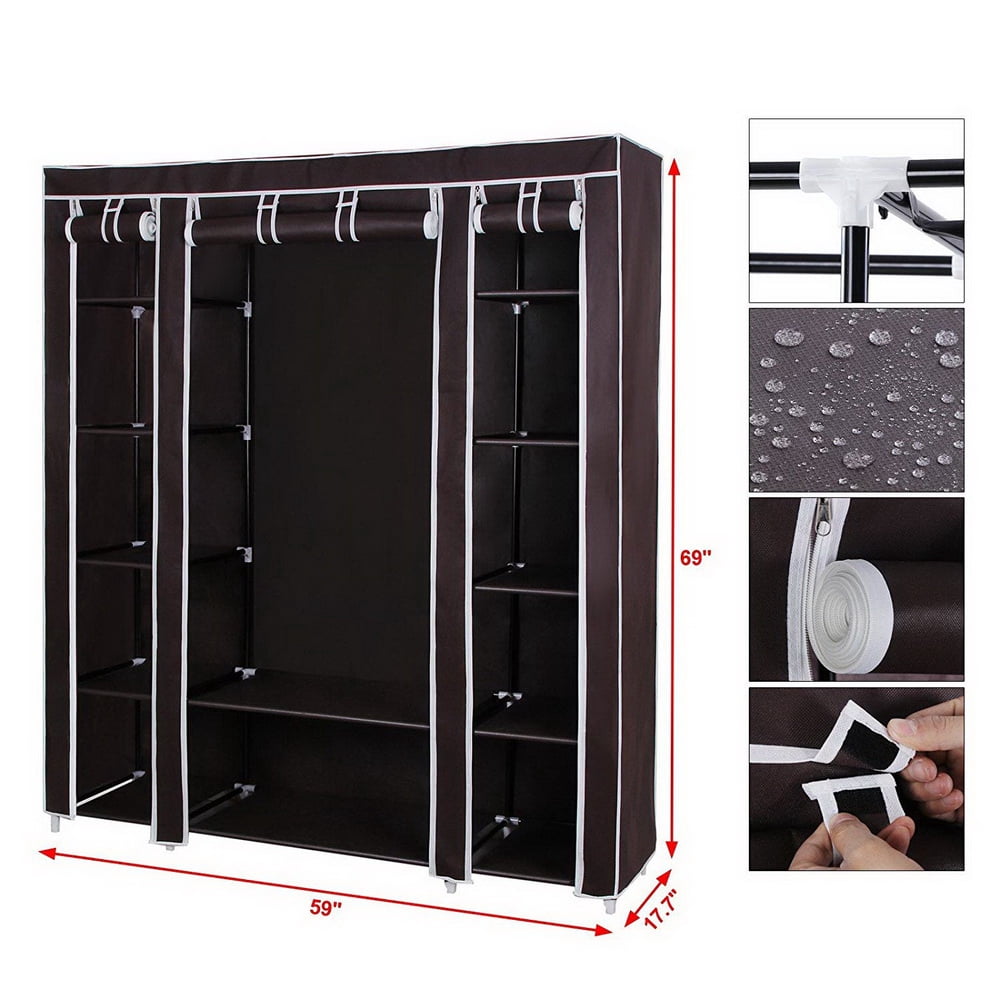 69" Clothes Closet Wardrobe Storage Organizer with Non-Woven Fabric, Dark Brown