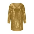 thumbnail image 3 of LYXSSBYX Womens Plus Size Dresses Clearance Women's Plus Size Sequin V-Neck Loose Long Sleeve Knee-High Dress, 3 of 5