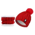 thumbnail image 3 of Gorro de punto Soledad con pompones y bufanda tubo rojo para niñas, 3 of 5