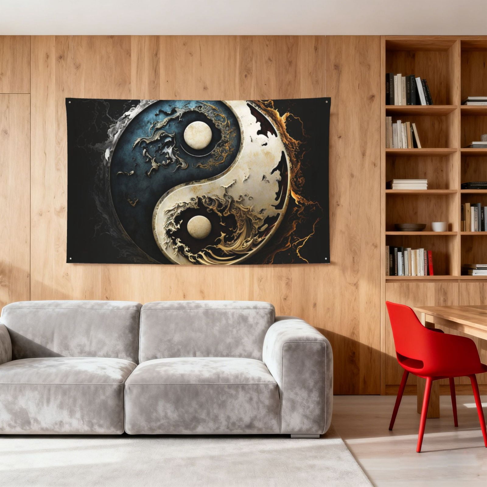 Round Cool Art Oriental Symbol Four Hole Decorated Banner Flag for Garden Yard Home Decoration Indoor Outdoor 4x6 Ft
