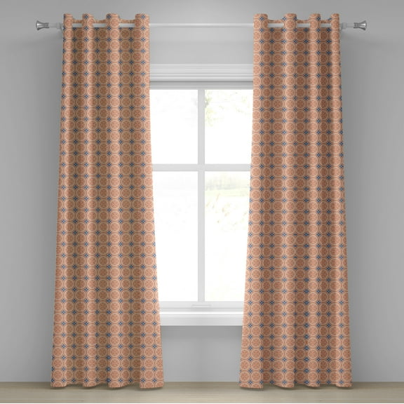 Ambesonne Traditional Grommet Curtain, Floral Motif and Stars, 50" x 84", Orange Blue Cream
