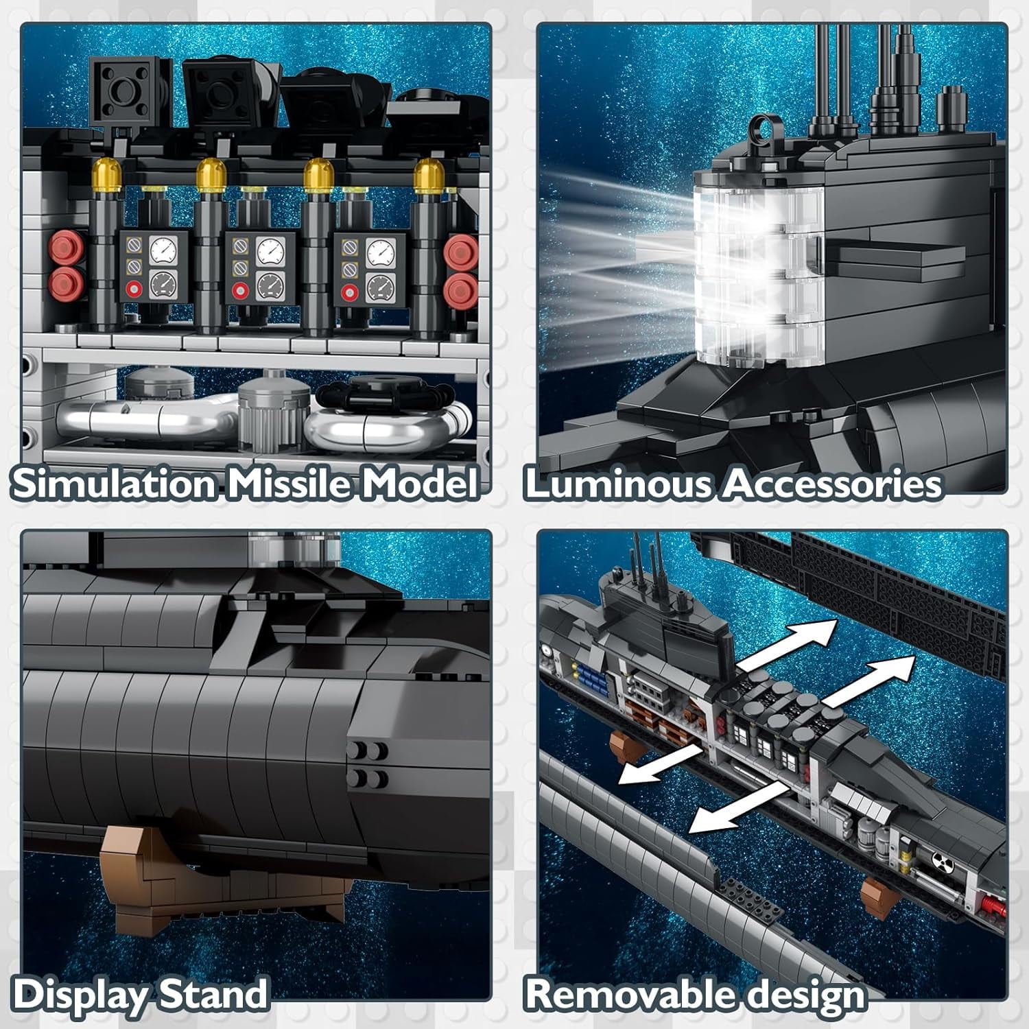 Nuclear Submarine Building Blocks Sets with Lights, Military Type-094 Submarine Model Kits, WW2 Collectible Battleship Construction Toys Decor, Gifts for Adults Boys Teens 14+