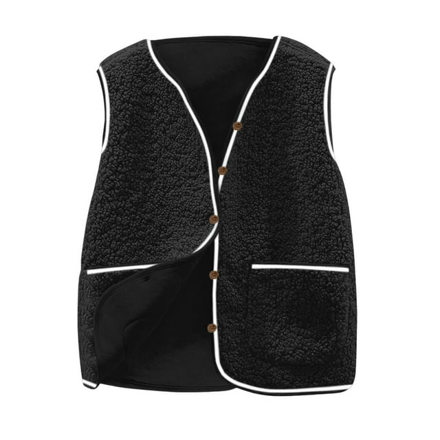 Diufon Womens Fleece Vest Fall Winter Sleeveless Button Down Jackets Casual Plus Size Loose Coat with Pockets
