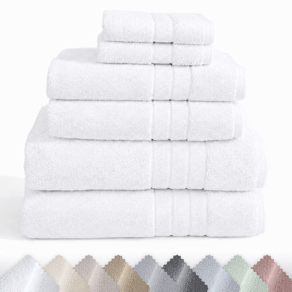 GOTS Certified, 100% Organic Cotton Bath Towel Set of 6, Made in Turkey - 2 Bath Towels, 2 Hand Towels & 2 Washcloths, Soft & Quick-Dry - White
