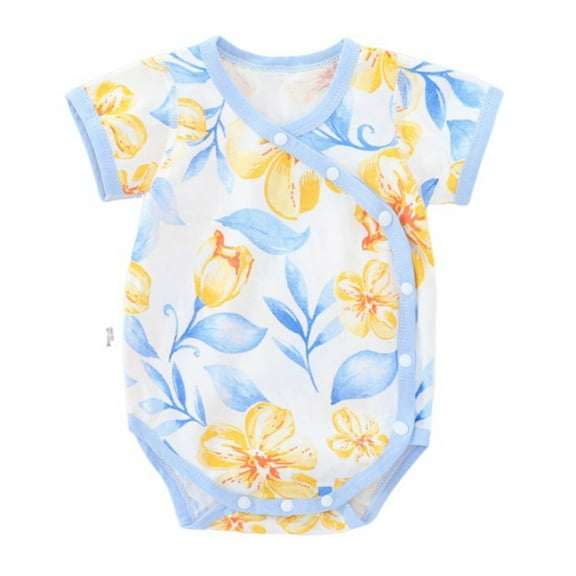 Einccm Baby Boys' and Girls' Summer Floral Print Romper - Short Sleeve Round Neck Side Snap Bodysuit - Soft Breathable Cotton Feel Thin Jumpsuit for borns and Infants 0-24 Months