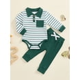 thumbnail image 4 of Elippeo Baby Boys Pants Set, Long Sleeve Striped Romper with Pants Fall Outfit for Casual Daily 3 6 9 12 18 Months, 4 of 9