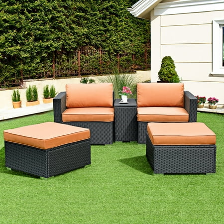 - Gymax 5PCS Outdoor Wicker Chair Lounge Set Sectional Rattan Daybed Funiture Ottoman