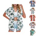thumbnail image 1 of T-shirts de Plage pour Femmes 2026 Été Mode Manches Courtes Boutonné Col à Revers Chemise Tropicale Vacances, 1 of 8