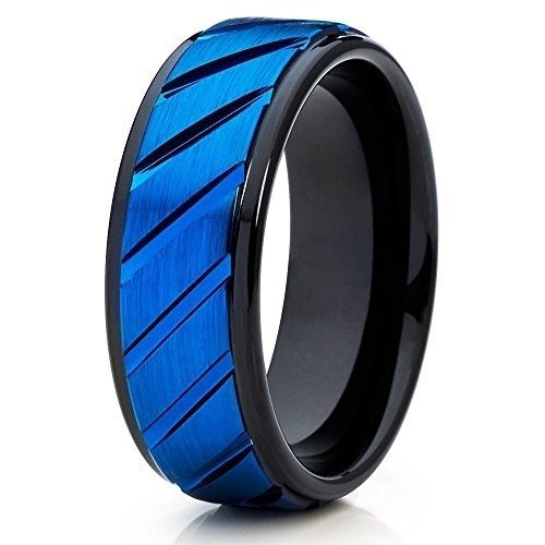 Tungsten Wedding Band Blue Tungsten Ring Tungsten Carbide Ring 8mm Black Tungsten Comfort Fit
