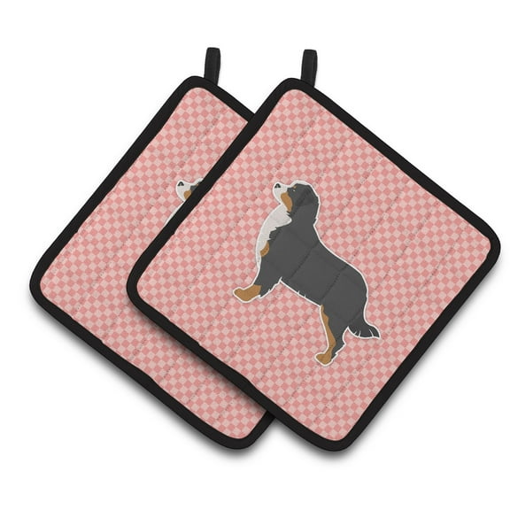 Carolines Treasures BB3619PTHD Bernese Mountain Dog Checkerboard Pink Pair of Pot Holders , 7.5HX7.5W, multicolor