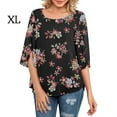 thumbnail image 1 of Chemisier Femme Imprimé Manches Mi-Longues Col Rond Blouse Décontractée, Noir Rouge, Fleur, TG, 1 of 6