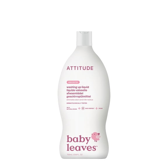 ATTITUDE Baby Washing up Liquid, EWG Verified, No Added Dyes or Fragrances, Tough on Milk Residue and Grease, Vegan, Unscented, 700 mL