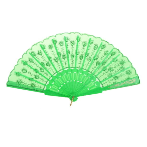 Abanico De Mano De Tela Verde, Bolso Plegable De Plástico Con Lentejuelas Bronceadoras, Regalo De Fiesta Para Niña Sunnimix Ventilador de la mano