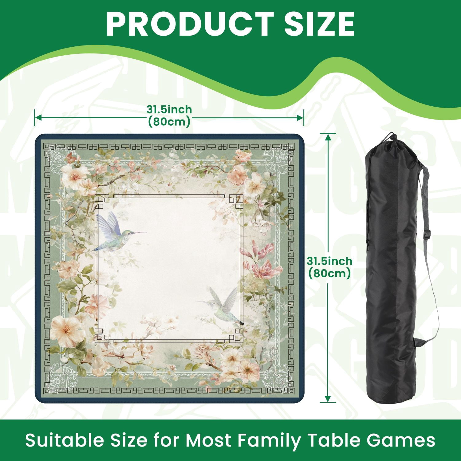 Mahjong Mat 31.5" x 31.5" Floral Vintage Frame Pastel Flowers Decorative Border Non-Slip Noise Reduction American Mahjong Tiles Table Cover for Dominoes Poker Card Board Games Gift