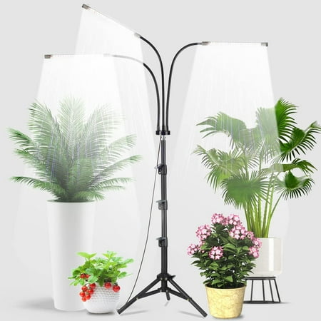 

YEOLEH Grow Light with Stand 5500K Full Spectrum Tri-Head 60W Floor Plant Lights with White & Red Bulbs for Indoor Plants 5 Levels Dimmable Timing 4/8/12H Tripod Adjustable 15-47Inch