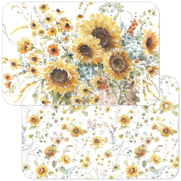 Wipe-Clean Reversible Decofoam Placemats, Sunflowers Forever, Set of 2, Made in The USA