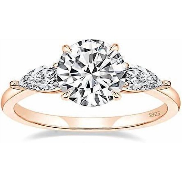 2CT 925 Sterling Silver Engagement Rings for Women Round Cut 3-Stone Promise Rings for Her Cubic Zirconia CZ Wedding Bands Size 3-11