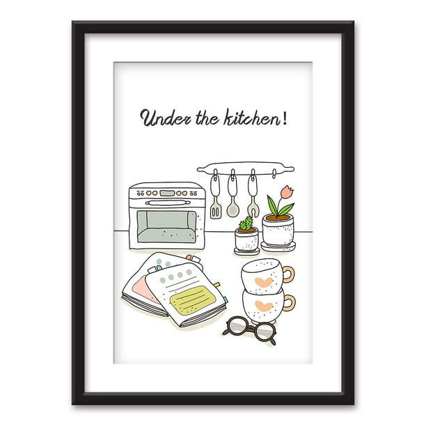 Wall26 Framed Wall Art - Kitchen Wares - Kitchen Wall Decoration | Black Picture Frames White Matting - 23x31 inches