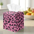 thumbnail image 3 of FKELYI Pink Leopard Print Tissue Box Cover PU Leather Squared Tissue Holder Organizer for Home Office Bathroom Decor, Snap Button Design, 3 of 7
