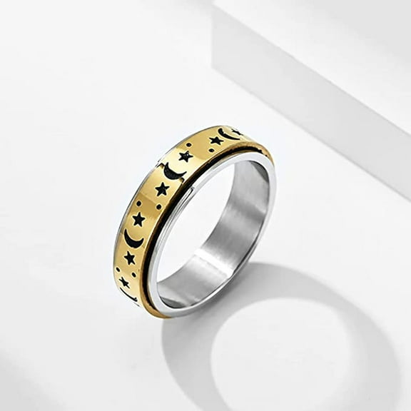 201 Stainless Steel Rotatable Finger Rings Moon & Star Spinner Fidget Band Anxiety Stress Relief Ring for Women Golden Size 8(18.1mm)