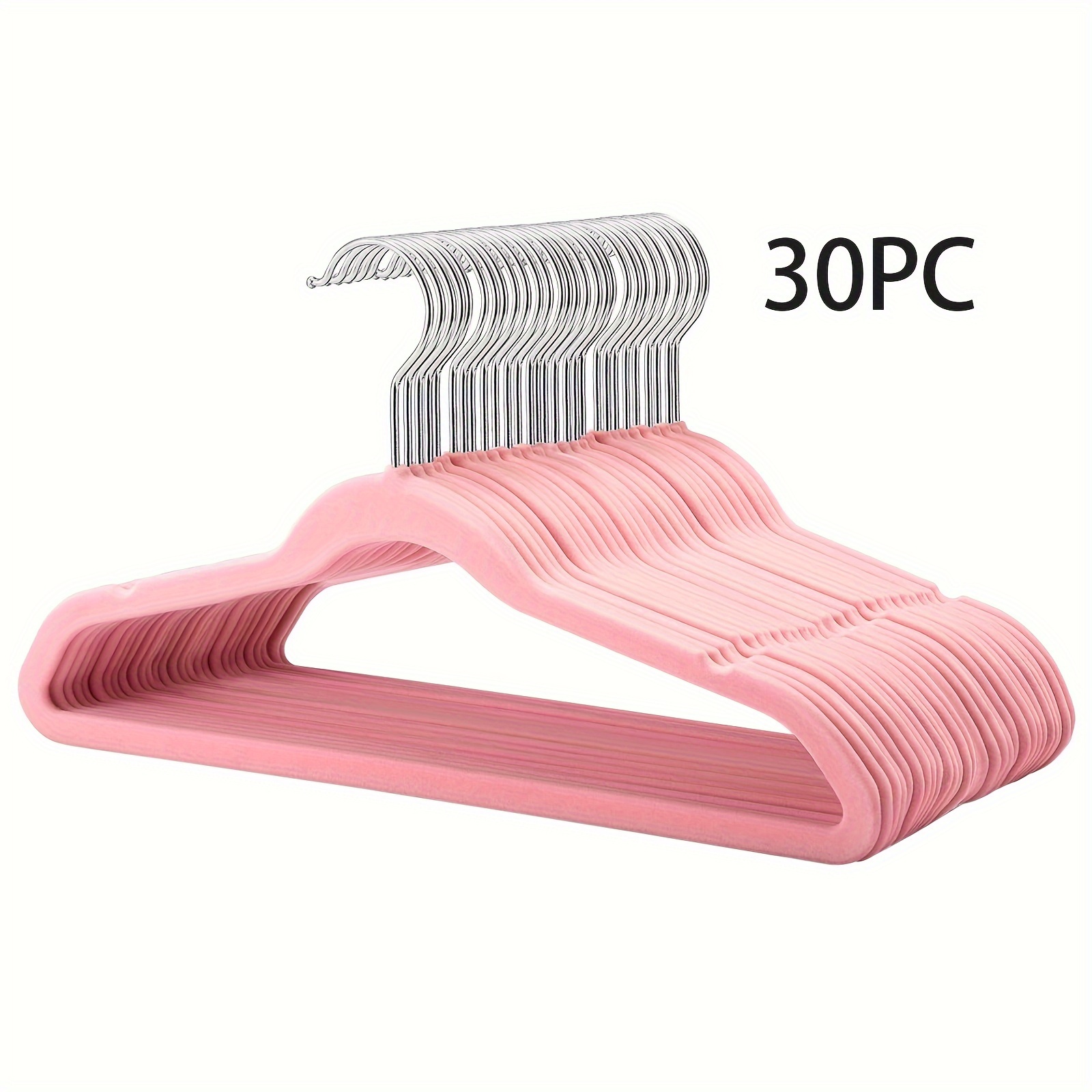 EasyPAG Velvet Hangers 30 Pack for Babies, Non-Slip Clothes Hangers, Suit Hangers with Shoulder Notches, Pants Bar, 360° Swivel Hook, Space-Saving, for Closet, Pink