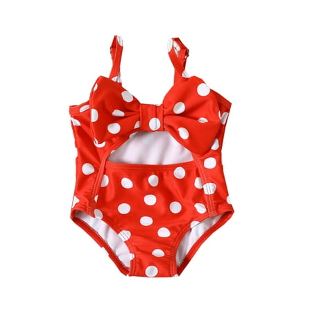 

ZRBYWB Toddler Summer Sleeveless Girls Swimsuit Polka Dot Red Black Yellow Swimwear Swimsuit Bikini