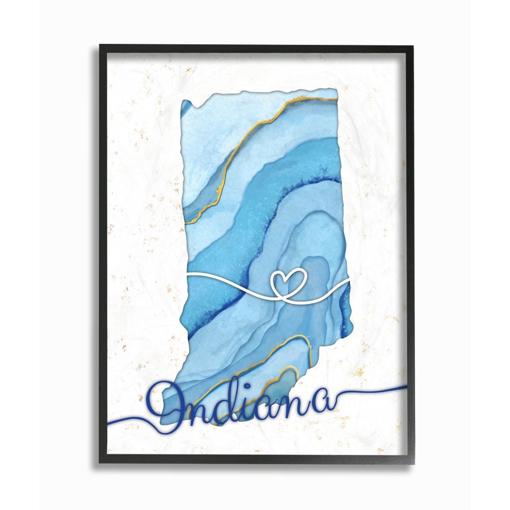 Stupell Industries Indiana Blue Agate State Design Framed Canvas