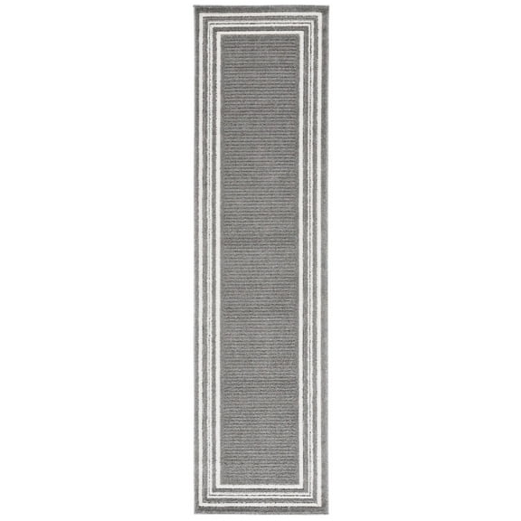 SAFAVIEH Cabana Rado Bordered Indoor/Outdoor Runner Rug, Grey/Ivory, 2'2" x 8'