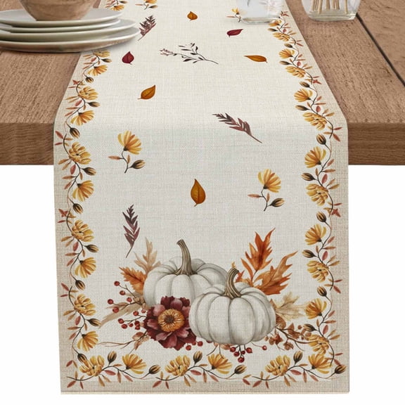 nqOlkjepod Grey Fall Table Runner 60 Inches Long Farmhouse Dress Scarves, Thanksgiving Maple Leaf Harvest Botanical Rustic Dining Tablerunner for Coffee Table/Kitchen Island/Party Décor, 13" x 60"