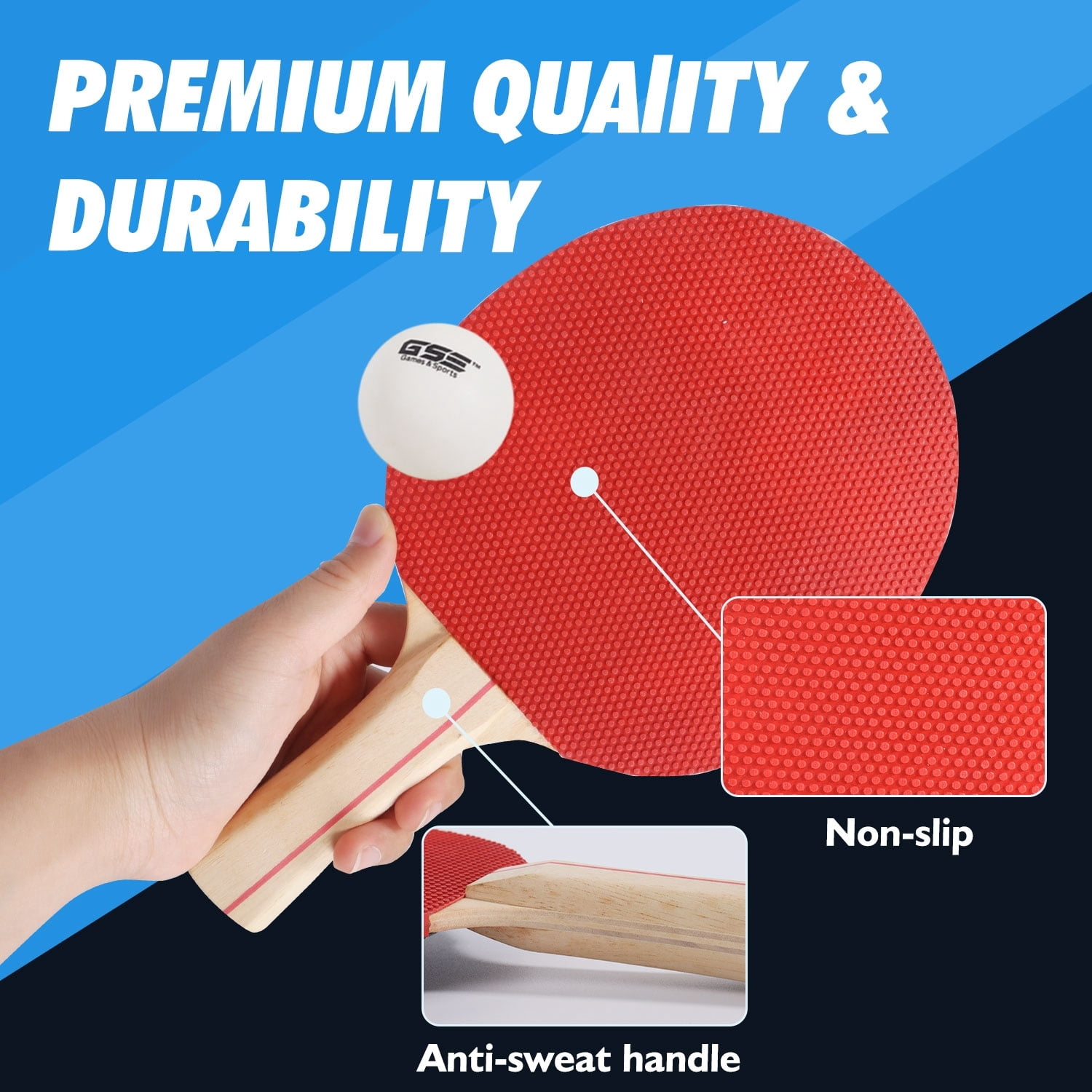 GSE Games & Sports Expert Complete Portable Table Tennis Game Set with Retractable Ping Pong Net & Post, 2 Paddles & 3 Ping Pong Balls for Anywhere-Grey