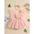 thumbnail image 2 of Infant Baby Girls 2Pcs Summer Outfits Ruffle Sleeveless Lace Romper Dress with Headband Set, 2 of 9