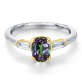 thumbnail image 3 of Gem Stone King 10K Two Tone Gold Green Mystic Topaz and Lab Grown Diamond Engagement Ring for Women | 1.20 Cttw | Oval 7X5MM | Gemstone November Birthstone | Size 8, 3 of 6