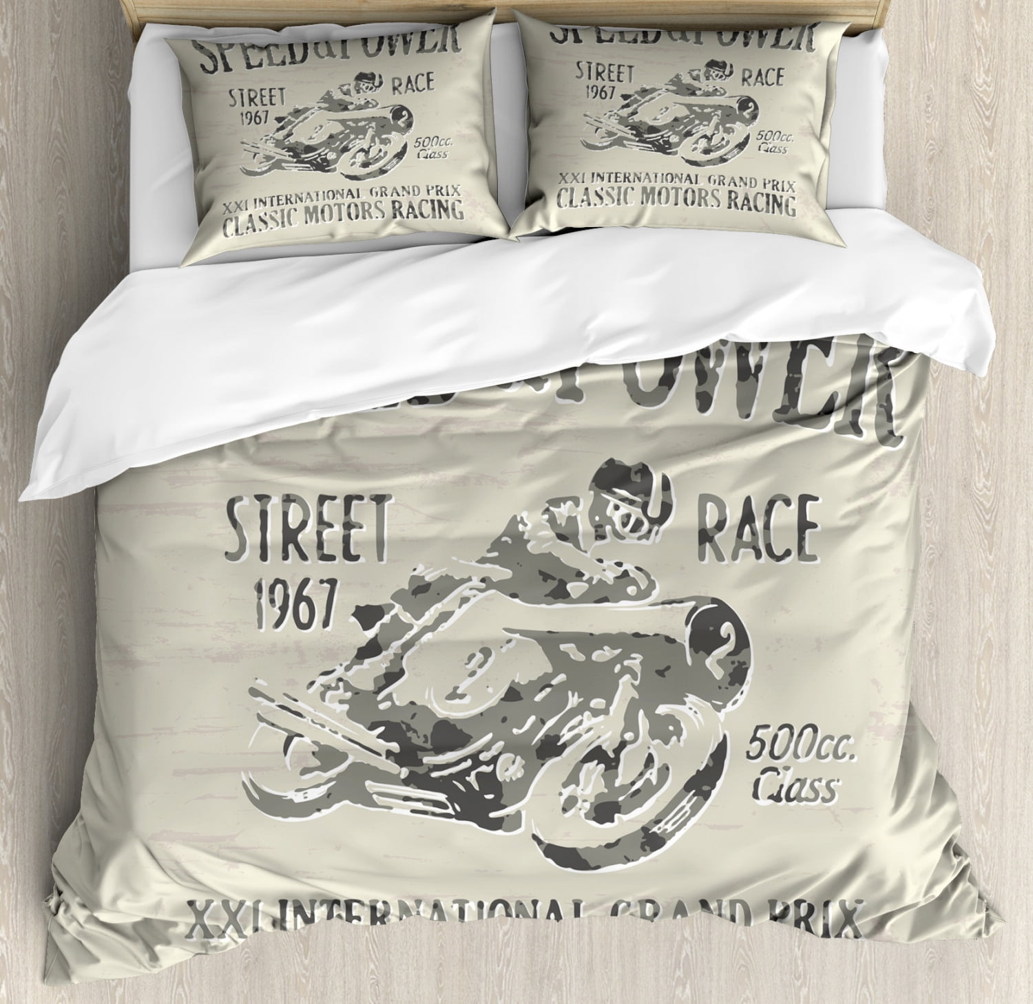 Motorcycle Duvet Cover Set King Size Classic Motorbike With