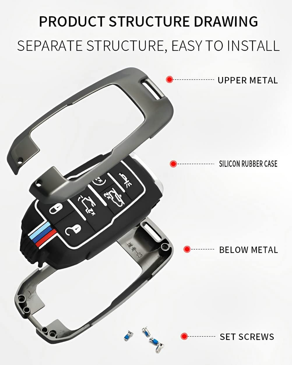 for Ram Key Fob Cover Case Metal Shell Smart Key Holder Protector Compatible for 2019-2024 Dodge Ram 1500 2500 3500 5 Button