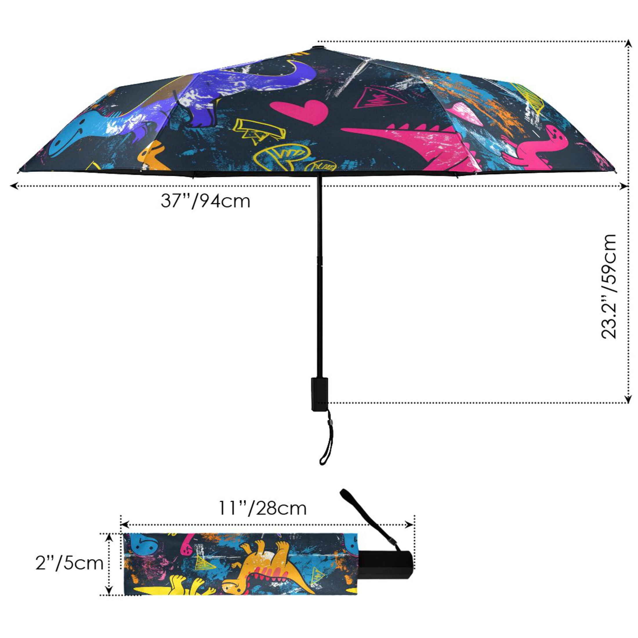 Fun Colorful Dinosaurs Compact Sun Umbrella Windproof Travel Umbrellas for Rain Strong Portable UV Protection