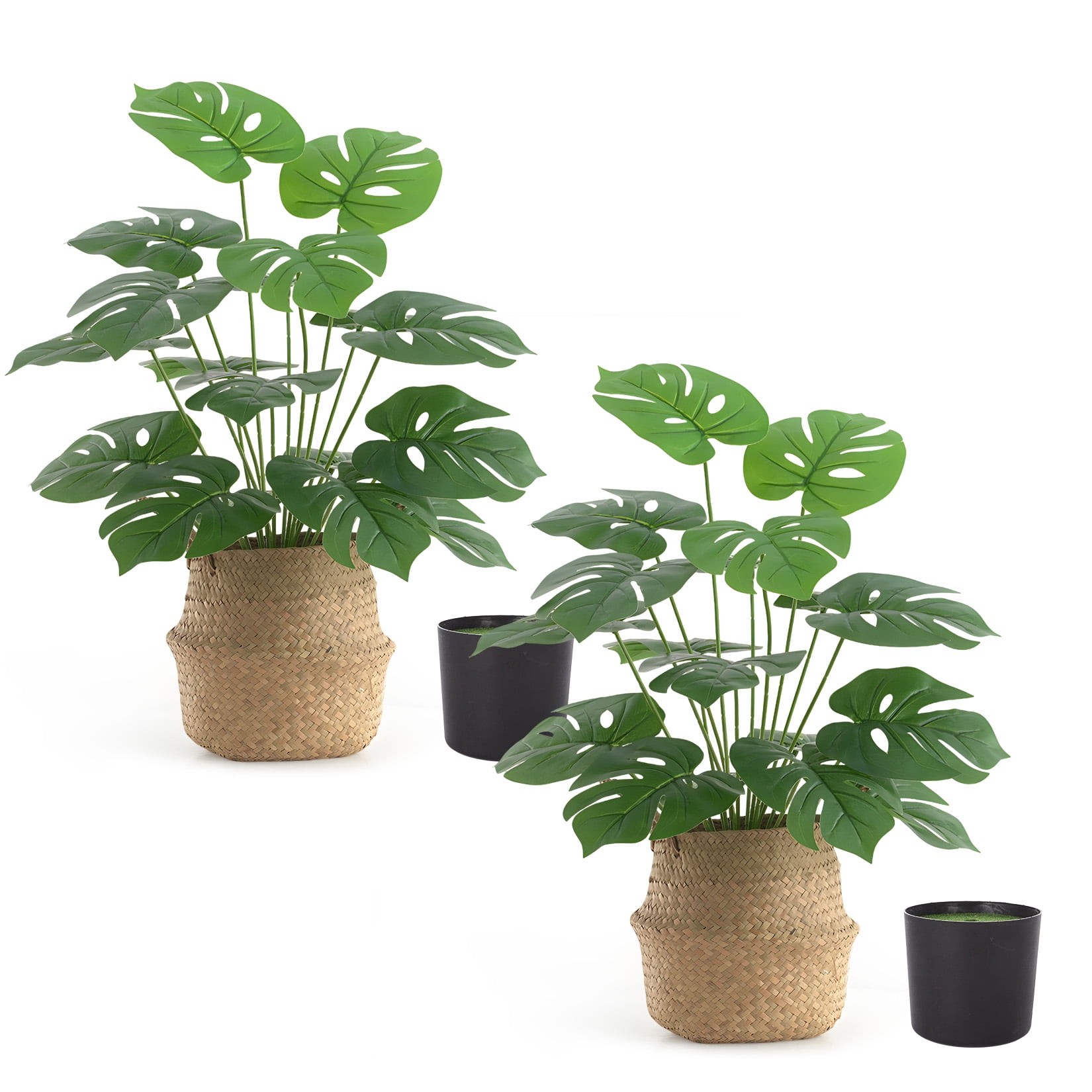 2-Pack Large Artificial Monstera Plants, 44" Tall Faux Monstera Tree with Black Decorative Pot and Woven Basket, Realistic Indoor Fake Plants for Living Room, Office, Home Decor