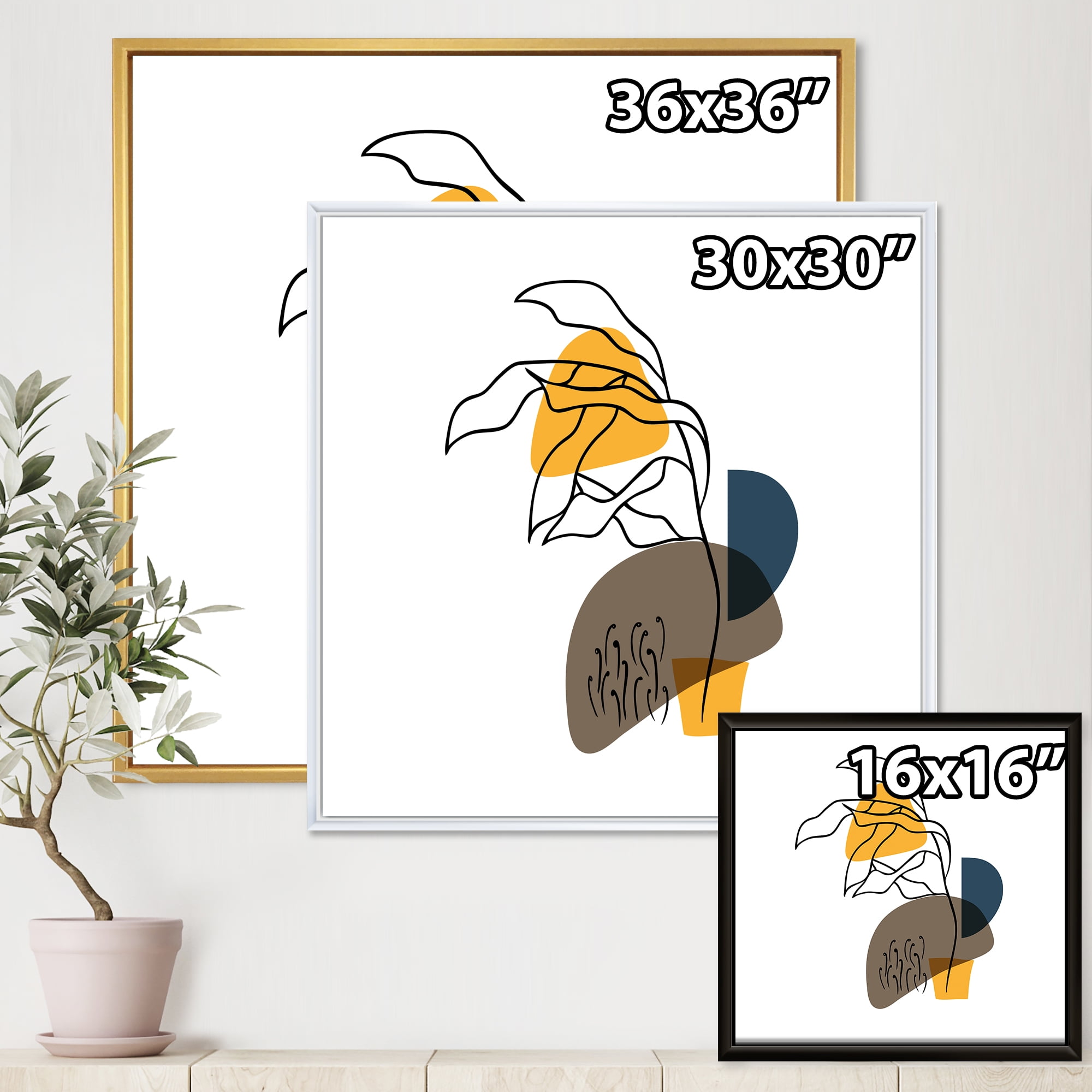 Designart 'Abstract Minimal Shapes Under Flowers V' Modern Framed Canvas Wall Art Print