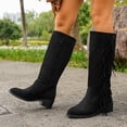thumbnail image 5 of Taylonsss Women's Retro Solid Color Suede Chunkys Heel Square Toe Slip-On Tassel Mid-Heel Knee-High Boots for Winter Casual Wear Comfortable and Stable with Warm Lining, 5 of 8