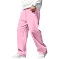 thumbnail image 3 of Dweltoz Mens Casual Sweatpants Baggy Wide Leg Pants Drawstring Elastic Waist Trousers Loose Fit Straight Pants with Pockets Open Bottom Trousers Classic Streetwear Pants,Pink L, 3 of 5