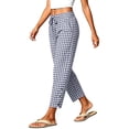 thumbnail image 4 of Women Summer Gingham Plaid Elastic Drawstring Waist Jogger Pants, Snap Button Loose Ankle Cropped Trousers with Side Pockets Beach Vacation Loungewear Casual Bottoms Navy M(M), 4 of 8