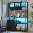 thumbnail image 3 of Winkalon 42.5" Wide Large Bakers Rack with Power Outlets, 6 Tiers Coffee Bar Table with LED Light, 8 Hooks, Microwave Stand Kitchen Storage Shelf, Black, 3 of 9