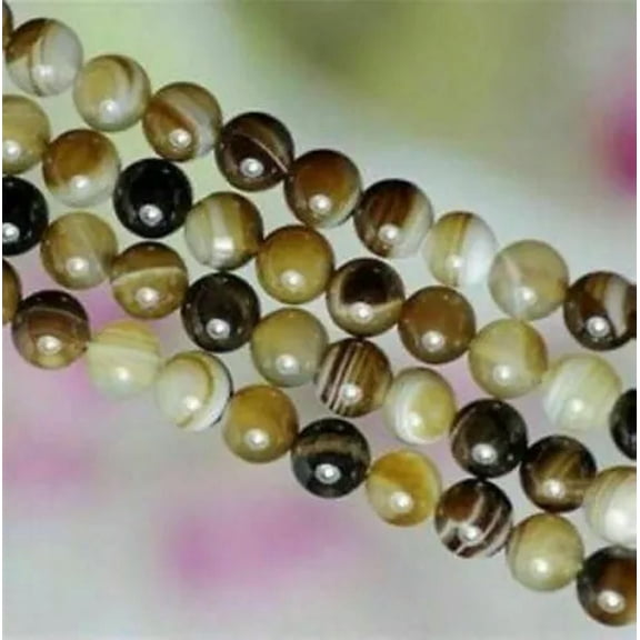 EOEMY 6/8mm Natural Coffee Stripe Agate Onyx Round Loose Beads Gemstones 15" -8mm