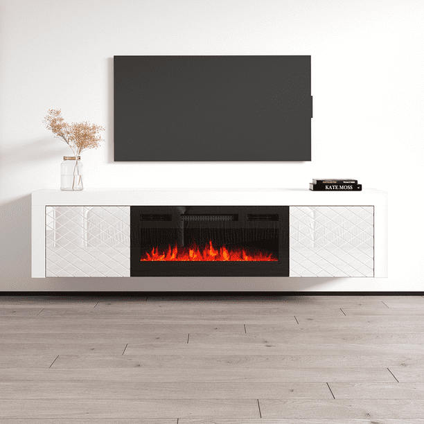 Dia BL-EF Floating Fireplace TV Stand for TVs up to 80", Modern High ...