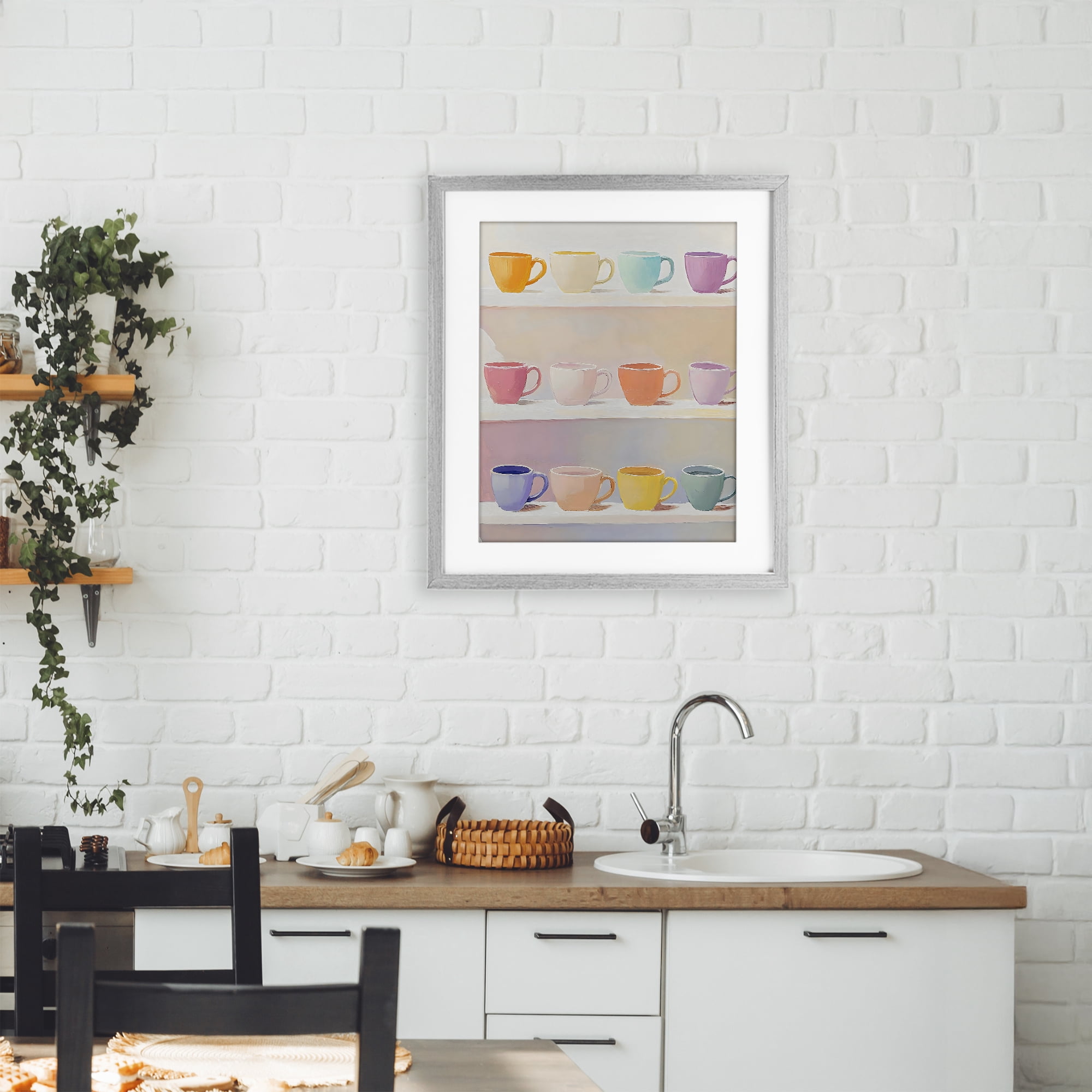 Stupell Industries Rows of Pastel Teacups Gray Framed Print Under Glass, design by The Prints Vibe