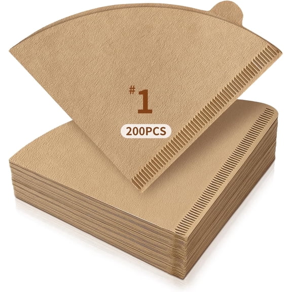 200 Count #1 Cone Coffee Filters, Disposable Natural Unbleached Paper Filters for V60 Pour Over and Drip Coffee Makers, 1-2 Cup, Suitable for Home and Coffee Shop Use