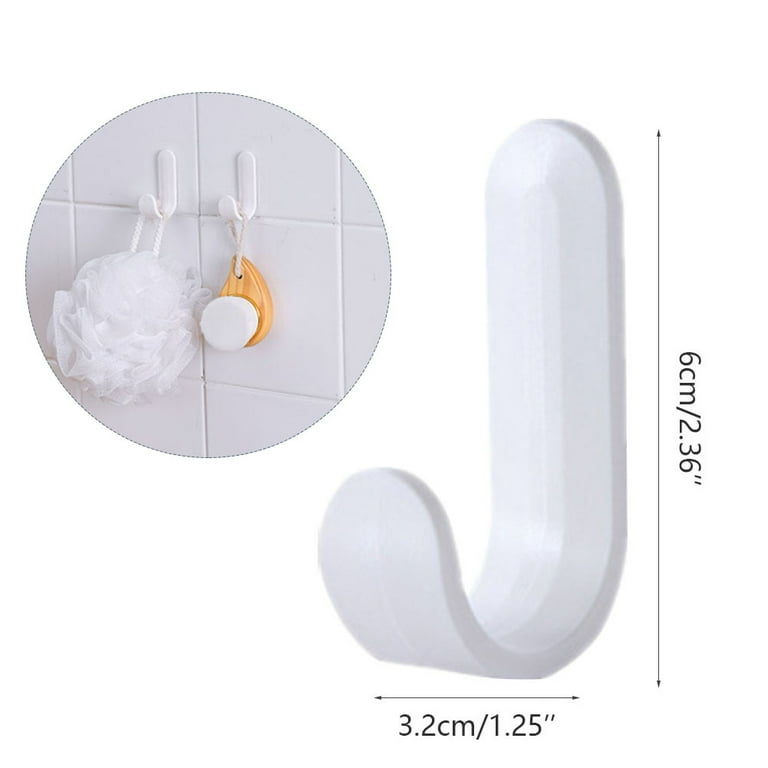 Alexsix 20pcs Self-Adhesive J-Shaped Plastic Wall Hooks Waterproof Perforation-Free, Size: Large