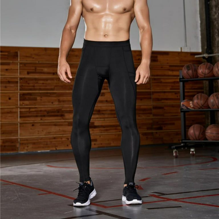 Men's Yoga Leggings Running Tights with Pockets Athletic Sports Compression  Pants for Workout Dance Cycling 