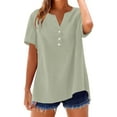 thumbnail image 2 of Green Womens Summer Tops Cotton Linen Shirts For Women Summer Button Down Tops Short Sleeve Casual Blouses Oversized Tshirts 2025 Shirts for Women, 2 of 6