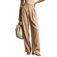 thumbnail image 2 of CFLVAEK Work Pants for Women Pleated Business Casual Straight Leg Trousers Solid Color High Waisted Dressy Trousers with Pockets Khaki S, 2 of 8