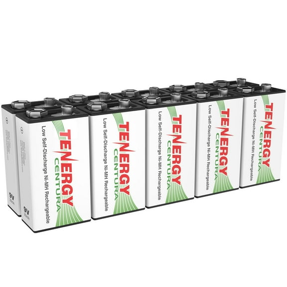 Tenergy Centura 9V Rechargeable Batteries, 200mAh 9 Volt NiMH Batteries, 10 Pack